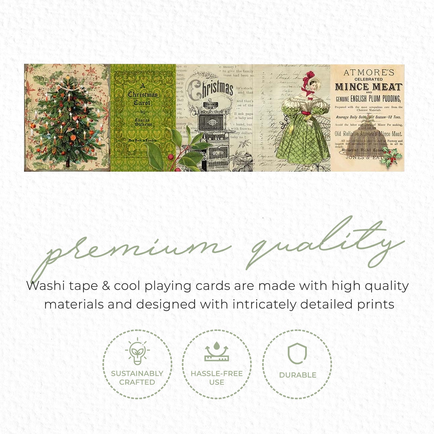 Vintage Victorian Dickens Christmas Carol Holiday washi tape for scrapbooks, journals, crafts, Home Decor, Gift Wrapping, decoupage