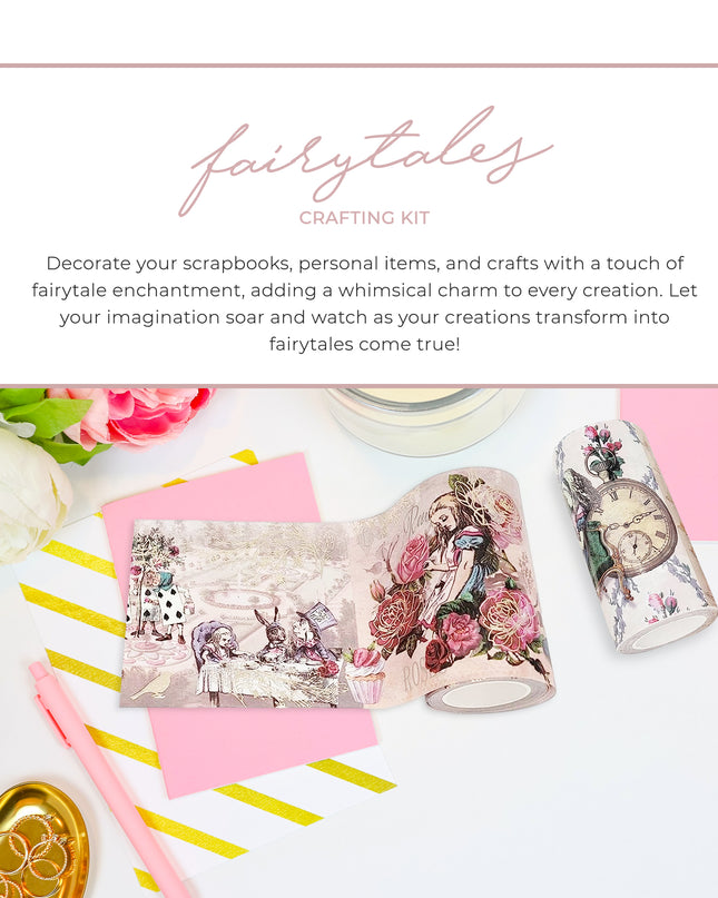 Vintage style Alice in Wonderland playing cards & extra wide washi tapes set for tea party decorating, scrapbooks, journals, crafts