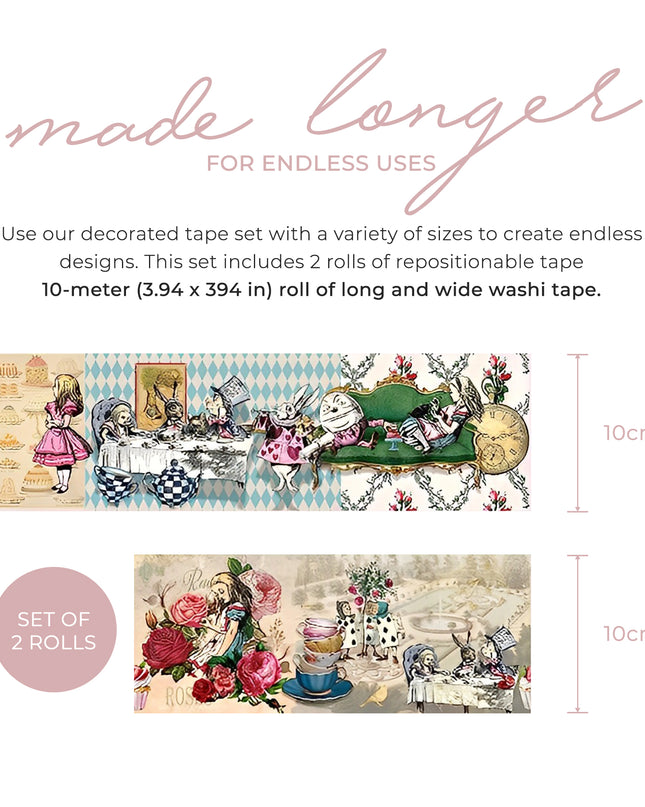 Vintage style Alice in Wonderland playing cards & extra wide washi tapes set for tea party decorating, scrapbooks, journals, crafts