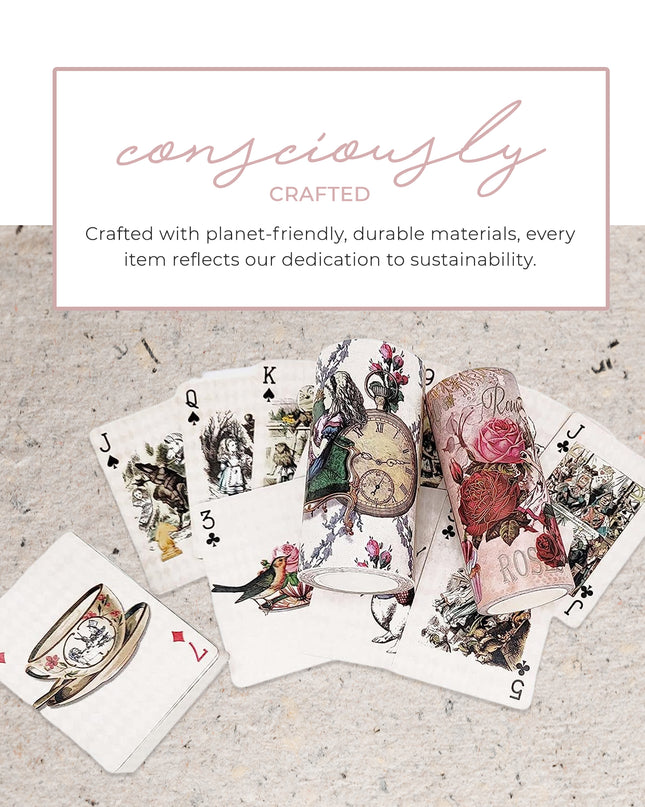 Vintage style Alice in Wonderland playing cards & extra wide washi tapes set for tea party decorating, scrapbooks, journals, crafts