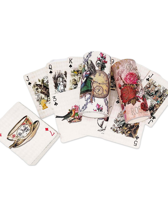 Vintage style Alice in Wonderland playing cards & extra wide washi tapes set for tea party decorating, scrapbooks, journals, crafts