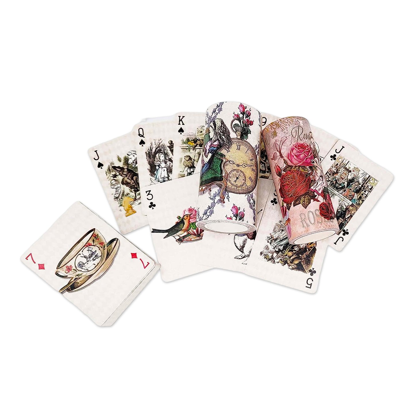 Vintage style Alice in Wonderland playing cards & extra wide washi tapes set for tea party decorating, scrapbooks, journals, crafts