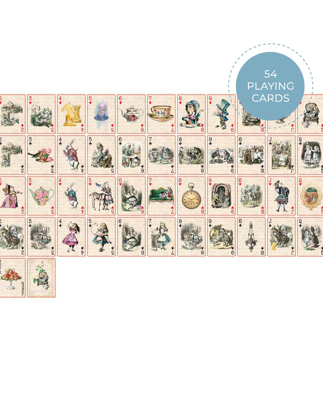 Vintage style Alice in Wonderland playing cards & extra wide washi tapes set for tea party decorating, scrapbooks, journals, crafts