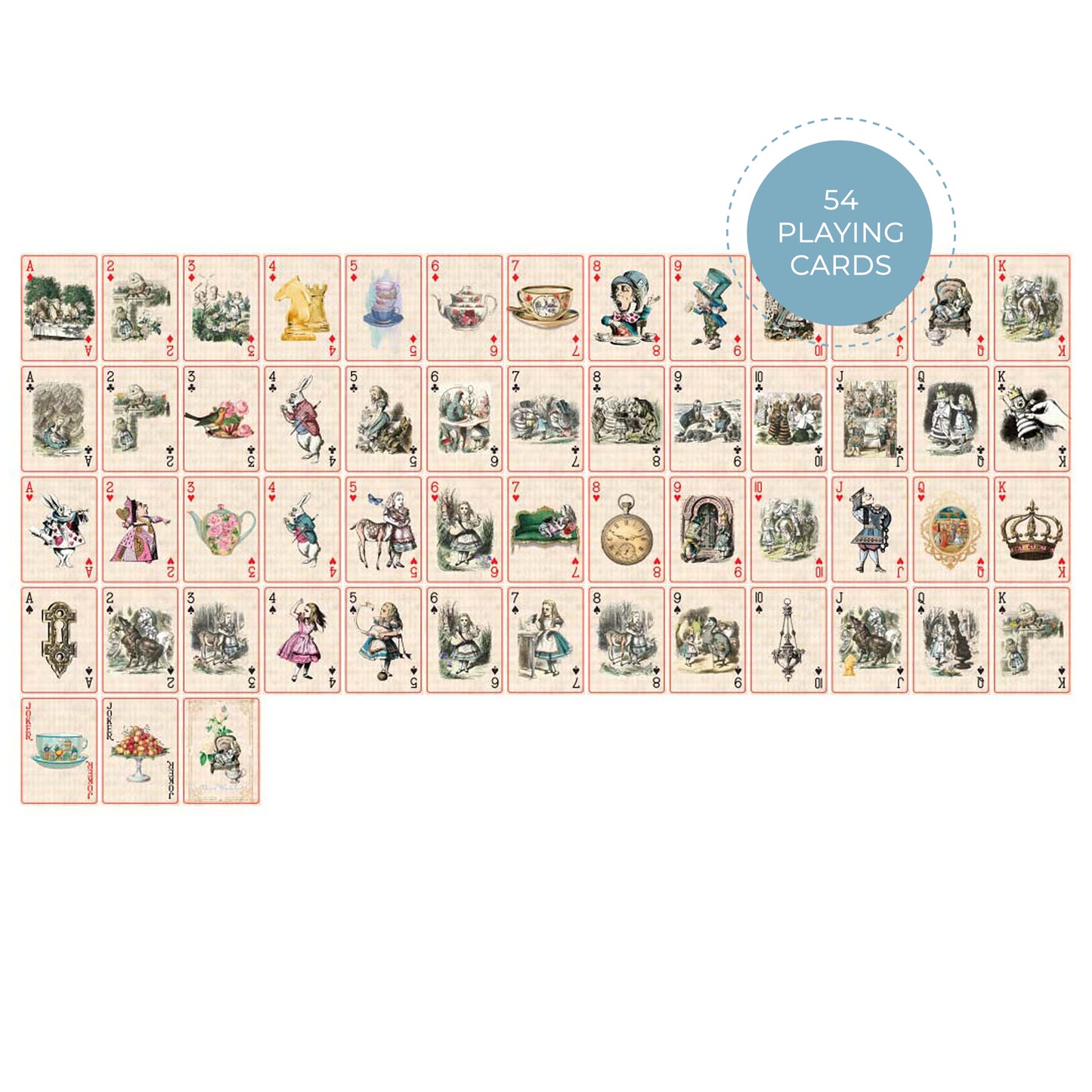 Vintage style Alice in Wonderland playing cards & extra wide washi tapes set for tea party decorating, scrapbooks, journals, crafts