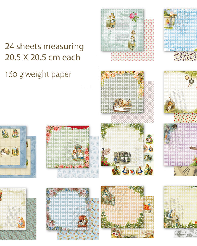 Alice in Wonderland vintage theme scrapbook cardstock papers