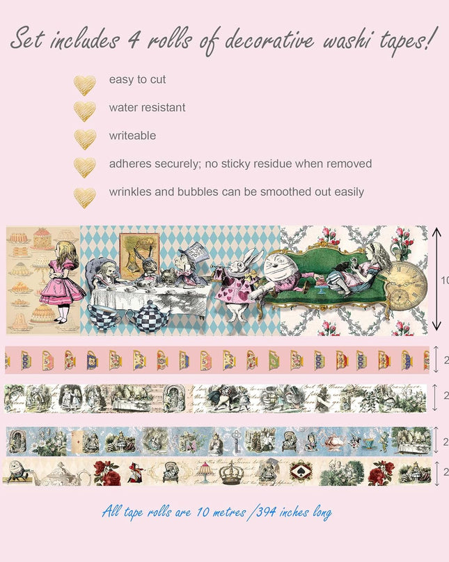 Charming Alice in Wonderland washi Tapes & die cut stickers set for journaling decoupage scrapbooking crafts decorating