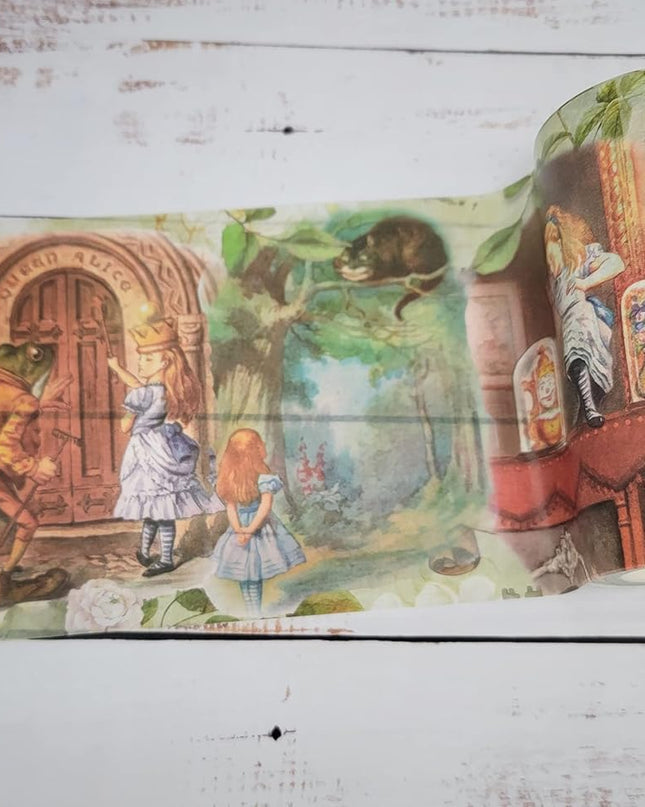 Alice in Wonderland vintage washi sticker tape (Extra Wide) for scrapbooks, crafts, DIY cards, and decorating. Leaves no sticky residue