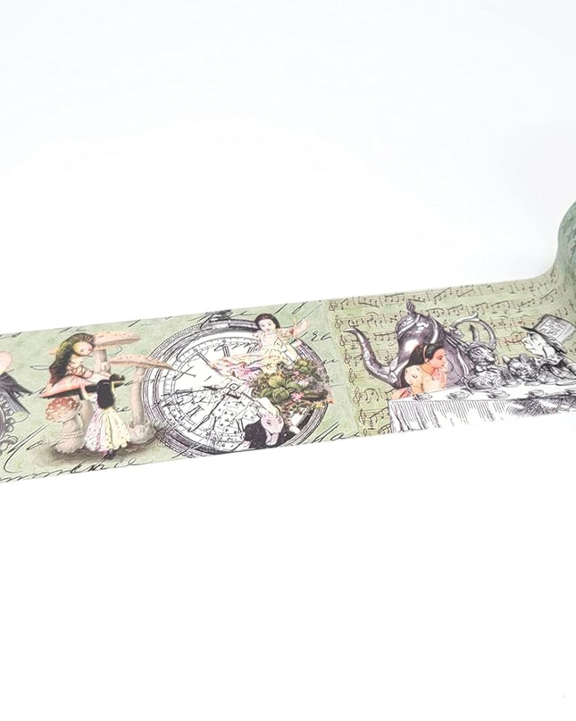 Alice in Wonderland vintage collage washi tape- 6 cm wide tape for scrapbooks, journals and crafts