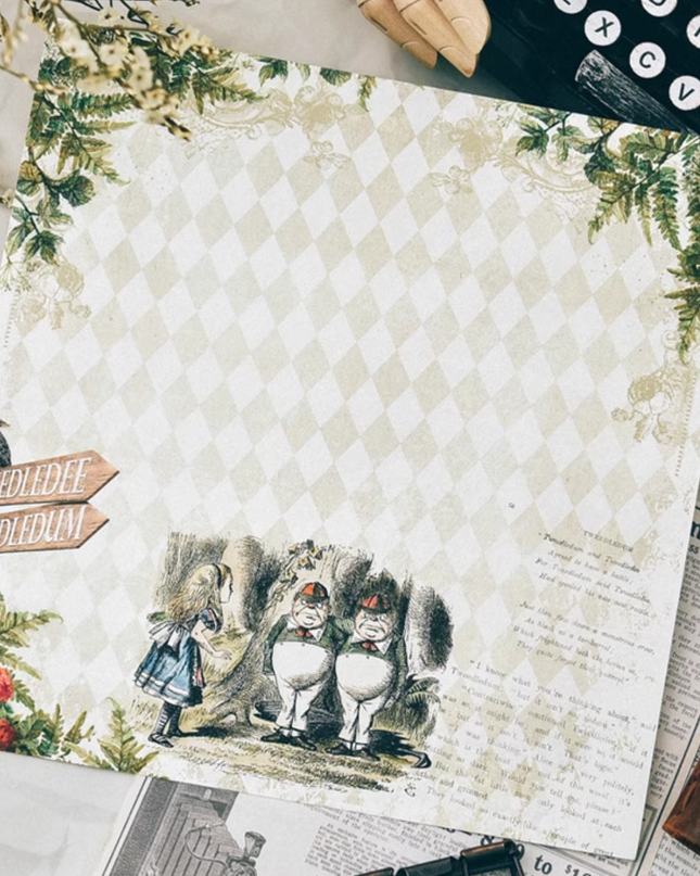 Alice in Wonderland vintage theme scrapbook cardstock papers