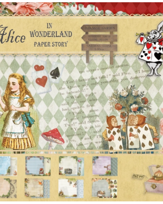 Alice in Wonderland vintage theme scrapbook cardstock papers