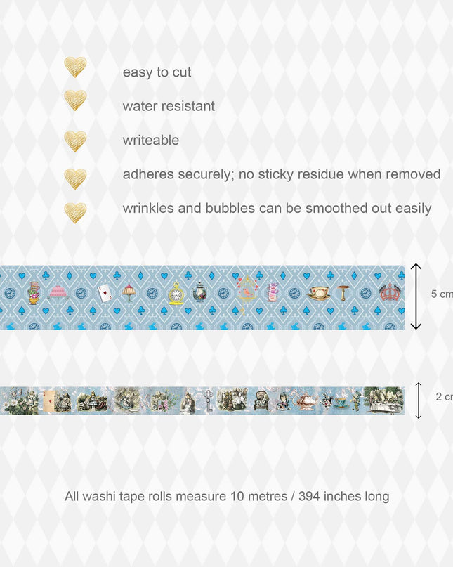 Blue Alice in Wonderland Playing Cards Deck with washi Tapes Set. for Party Decorations, Games, DIY, Crafts and Props