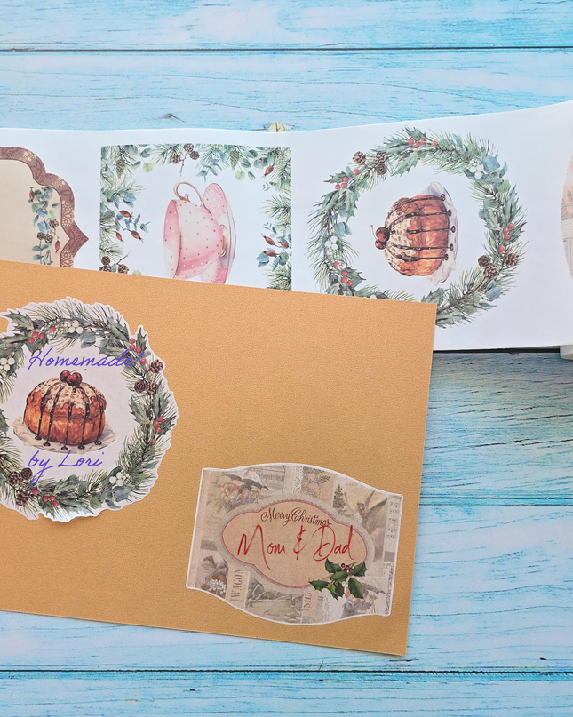 Vintage Christmas washi sticker labels - large size, die cut. Writeable, re-useable, leaves no sticky residue.