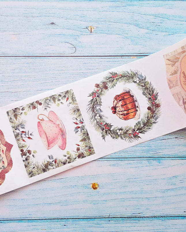 Vintage Christmas washi sticker labels - large size, die cut. Writeable, re-useable, leaves no sticky residue.