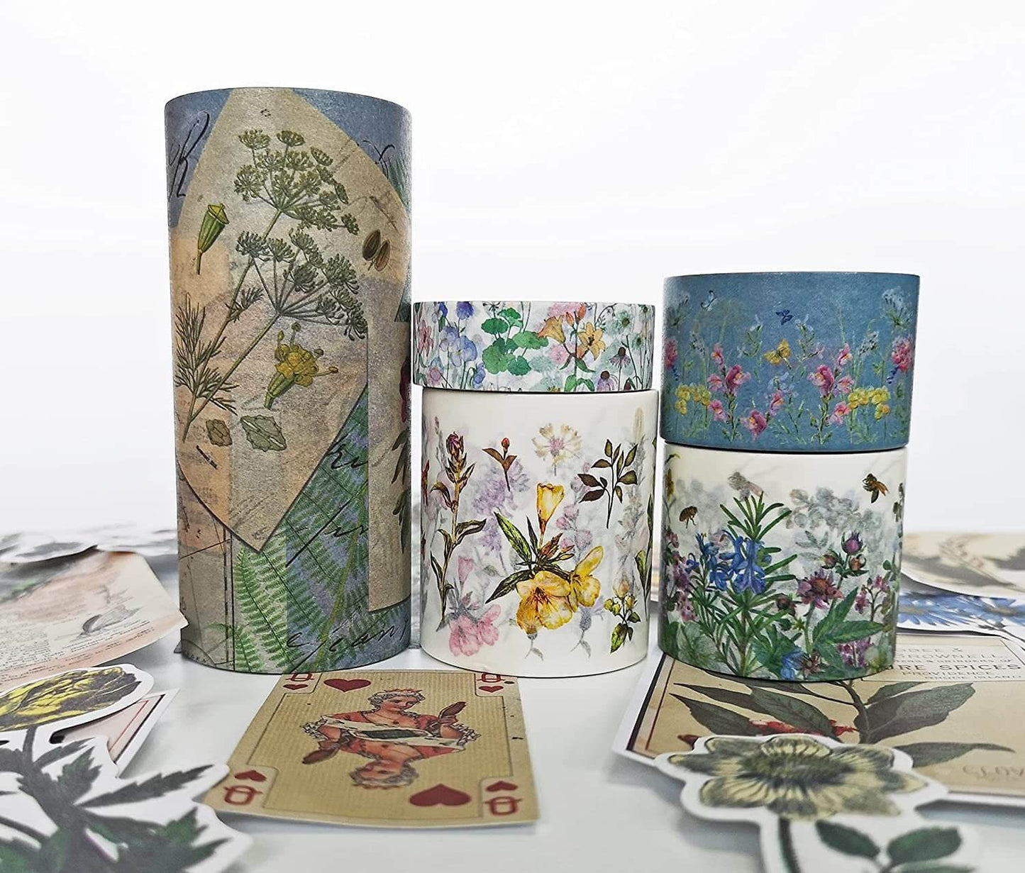 Ruban washi cottagecore de fleurs sauvages naturelles, autocollants découpés et ensemble d'étiquettes autocollantes. INCL Bandes extra larges et extra longues !