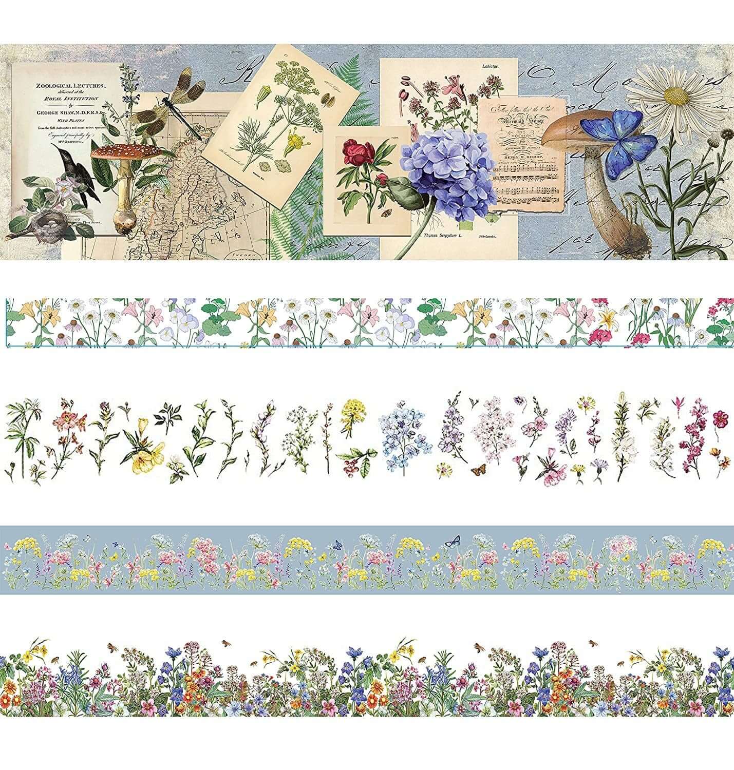Ruban washi cottagecore de fleurs sauvages naturelles, autocollants découpés et ensemble d'étiquettes autocollantes. INCL Bandes extra larges et extra longues !