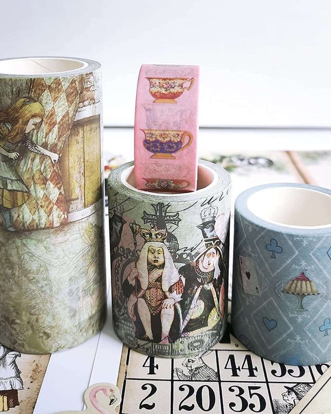 Alice in Wonderland Favorites washi Tapes, die Cut Stickers  Set! Extra Wide & Long (394 inches / 10 metres) Tapes! For scrapbooks, crafts