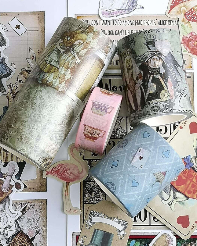 Alice in Wonderland Favorites washi Tapes, die Cut Stickers  Set! Extra Wide & Long (394 inches / 10 metres) Tapes! For scrapbooks, crafts
