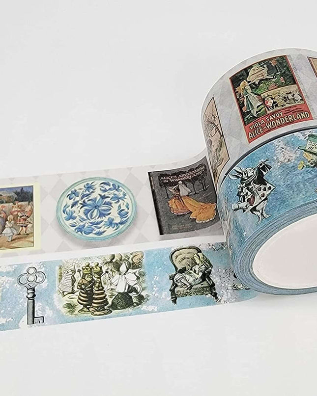 Blue Tea Party Alice in Wonderland washi Tape Set of 2 Extra Long Rolls 10 metres / 394"