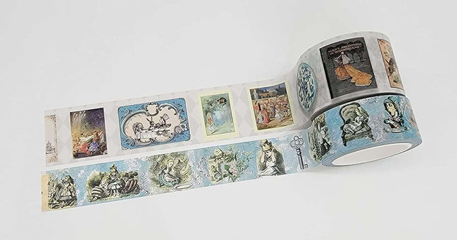 Blue Tea Party Alice in Wonderland washi Tape Set of 2 Extra Long Rolls 10 metres / 394"