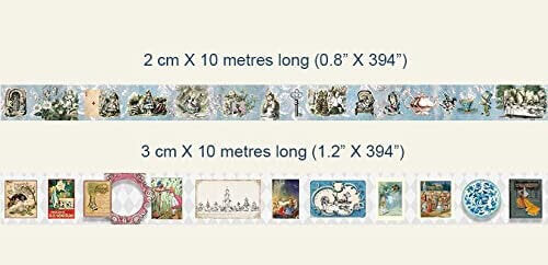 Blue Tea Party Alice in Wonderland washi Tape Set of 2 Extra Long Rolls 10 metres / 394"