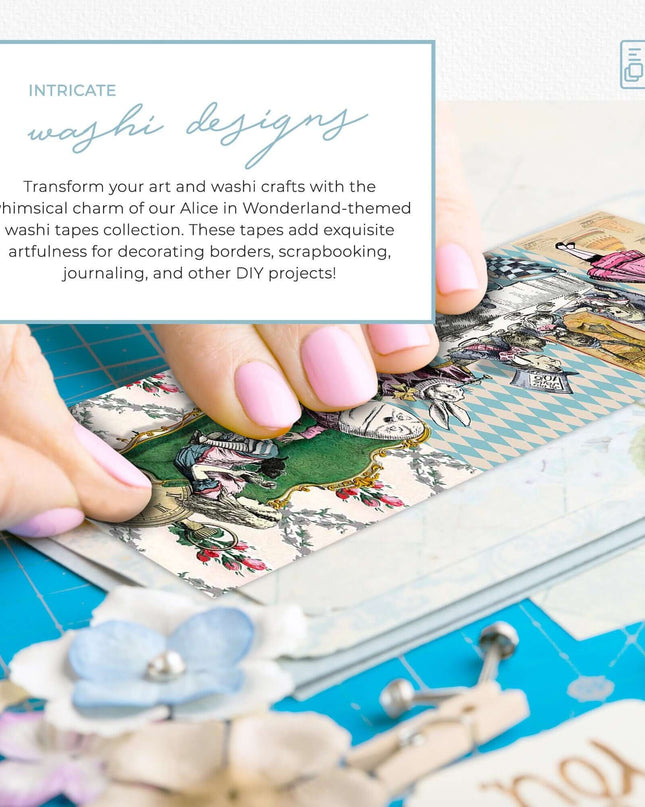 Alice in Wonderland Whimsical washi sticker tape (Extra Wide) for scrapbooks, crafts and decorating