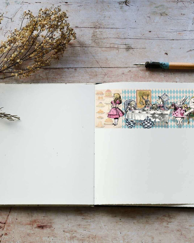 Alice in Wonderland Whimsical washi sticker tape (Extra Wide) for scrapbooks, crafts and decorating