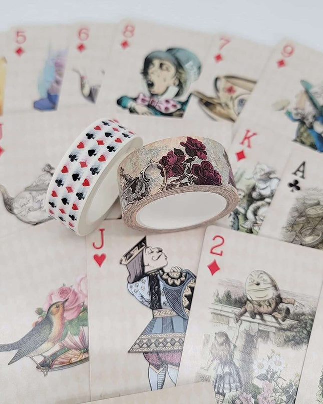 Alice in Wonderland Set of Playing Cards (Vintage Theme Playing Cards with Washi Tapes). For tea party table decor, poker card games