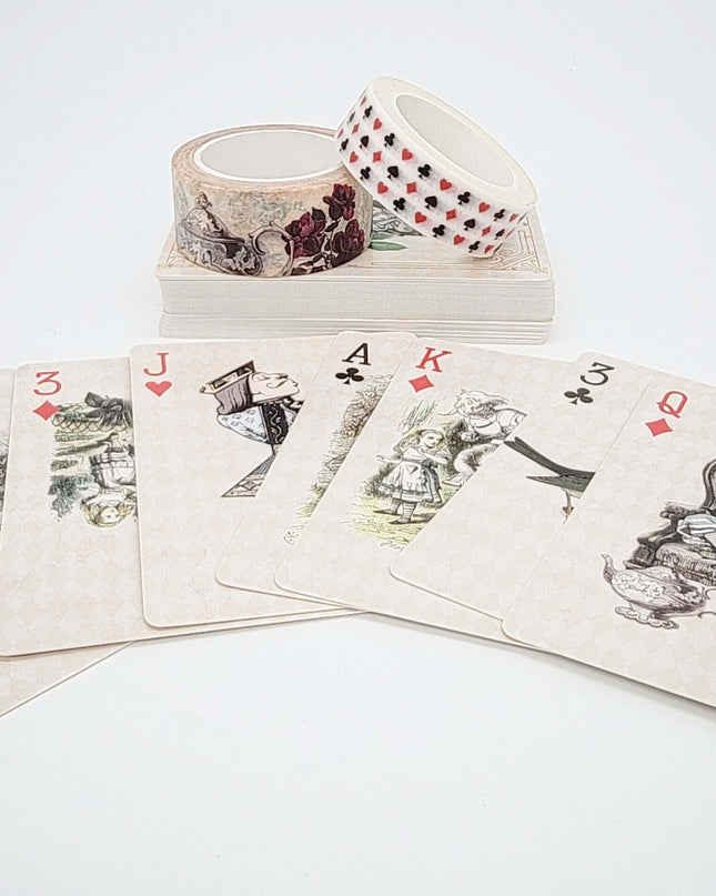 Alice in Wonderland Set of Playing Cards (Vintage Theme Playing Cards with Washi Tapes). For tea party table decor, poker card games