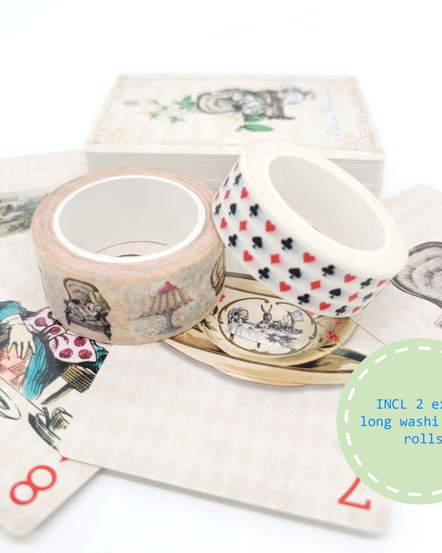 Alice in Wonderland Set of Playing Cards (Vintage Theme Playing Cards with Washi Tapes). For tea party table decor, poker card games