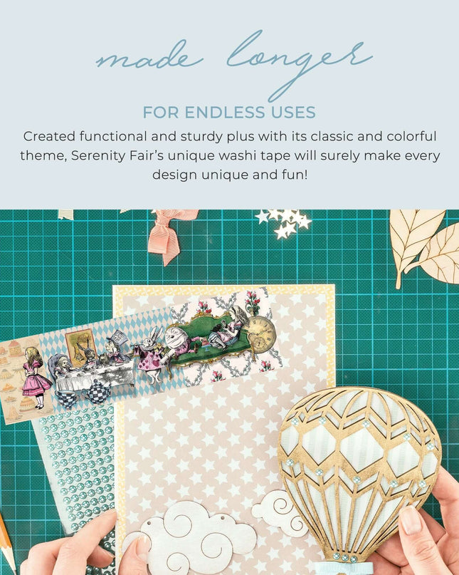 Alice in Wonderland vintage washi sticker tape (Extra Wide) for scrapbooks, crafts, DIY cards, and decorating. Leaves no sticky residue