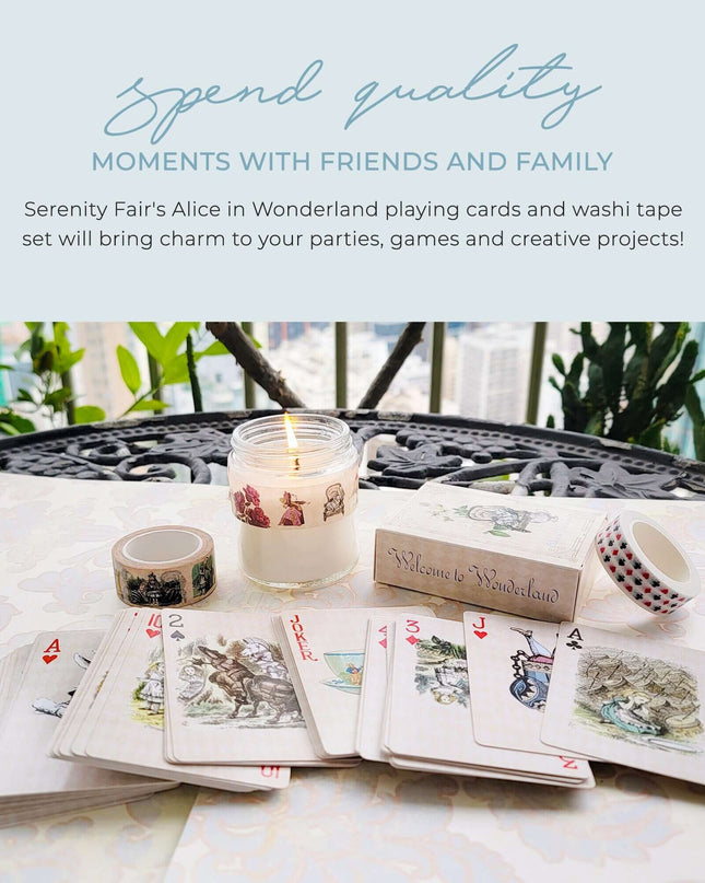 Alice in Wonderland Set of Playing Cards (Vintage Theme Playing Cards with Washi Tapes). For tea party table decor, poker card games