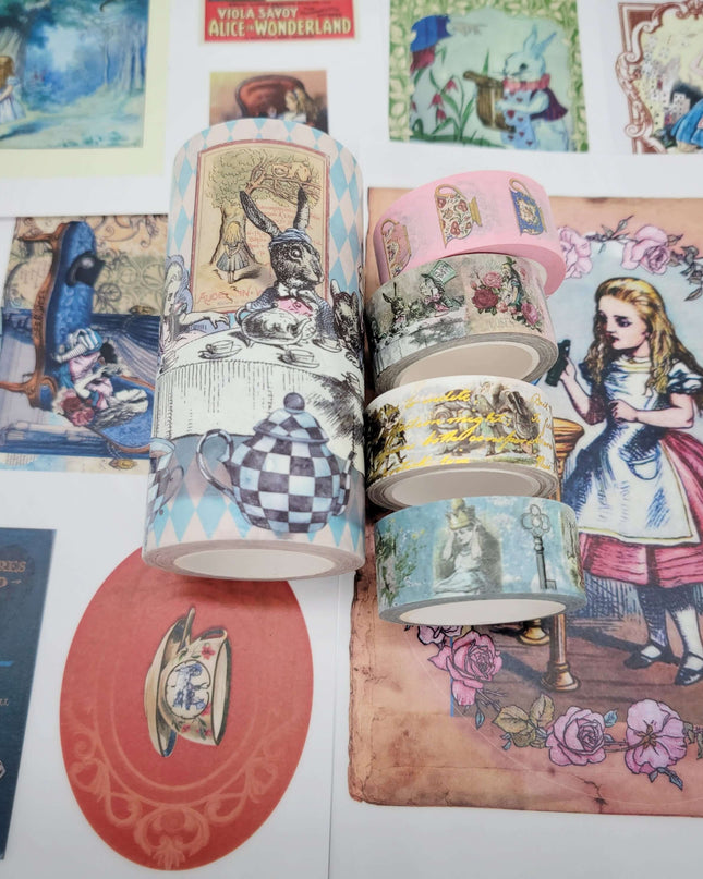 Charming Alice in Wonderland washi Tapes & die cut stickers set for journaling decoupage scrapbooking crafts decorating