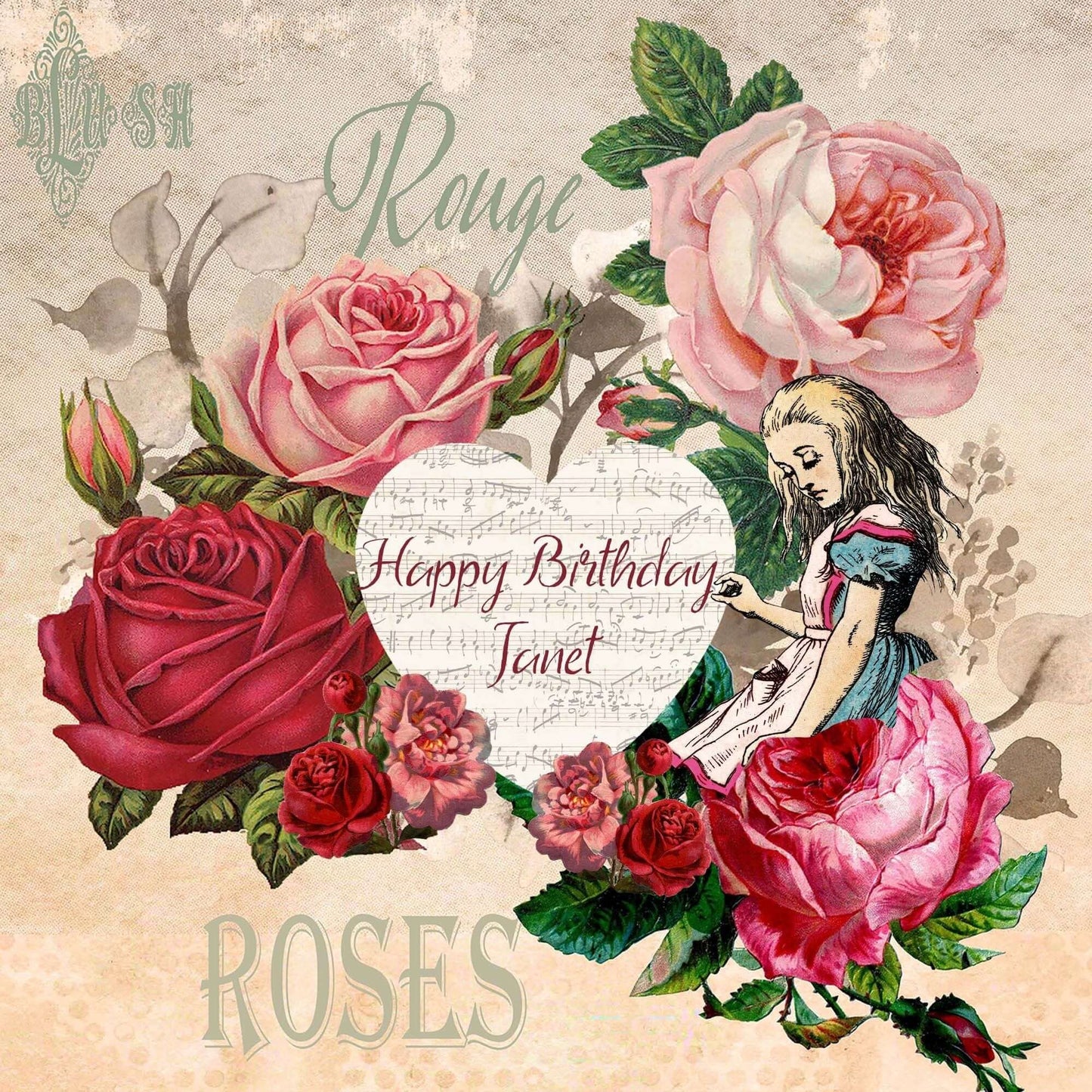 Vintage Alice au pays des merveilles modifiable personnalisé Tea Party Invitation signe affiche imprimable carré 2000 X 2000 pixel taille pour les anniversaires ou la douche