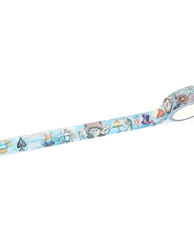 Alice in Wonderland Watercolor Washi Tape, Reusable Sticker Tape Roll, Versatile Crafting Supplies, Extra Long Tape, 10 Meters (394 Inches)