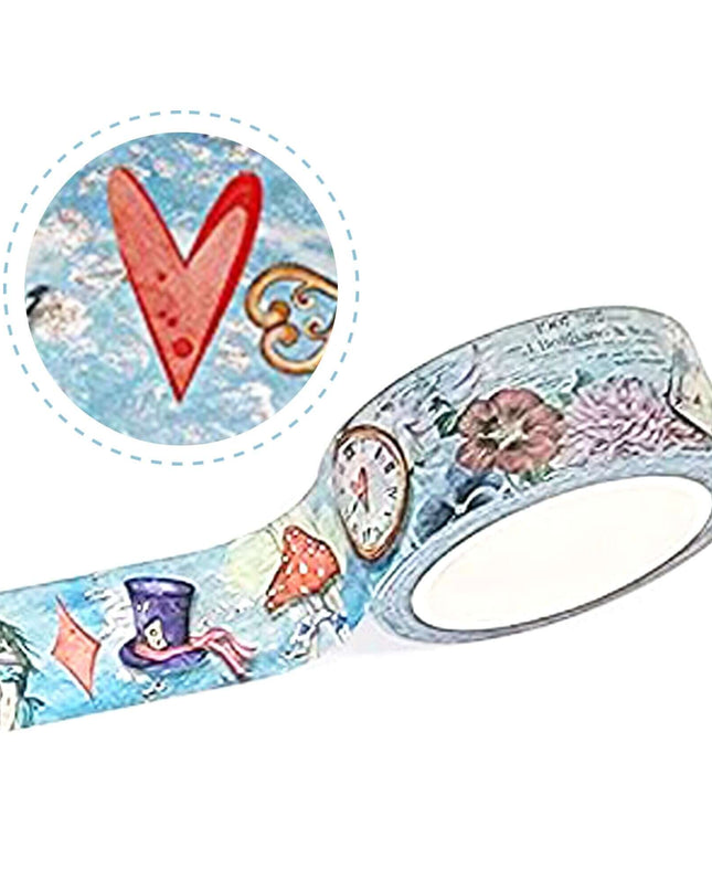 Alice in Wonderland Watercolor Washi Tape, Reusable Sticker Tape Roll, Versatile Crafting Supplies, Extra Long Tape, 10 Meters (394 Inches)