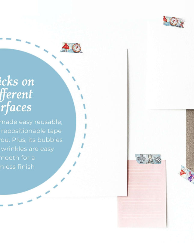 Alice in Wonderland Watercolor Washi Tape, Reusable Sticker Tape Roll, Versatile Crafting Supplies, Extra Long Tape, 10 Meters (394 Inches)