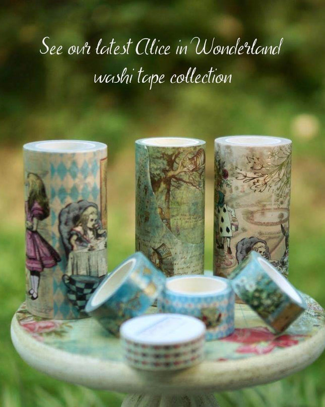Blue Tea Party Alice in Wonderland washi Tape Set of 2 Extra Long Rolls 10 metres / 394"