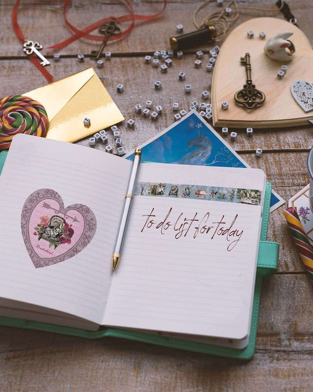 Blue Tea Party Alice in Wonderland washi Tape Set of 2 Extra Long Rolls 10 metres / 394"