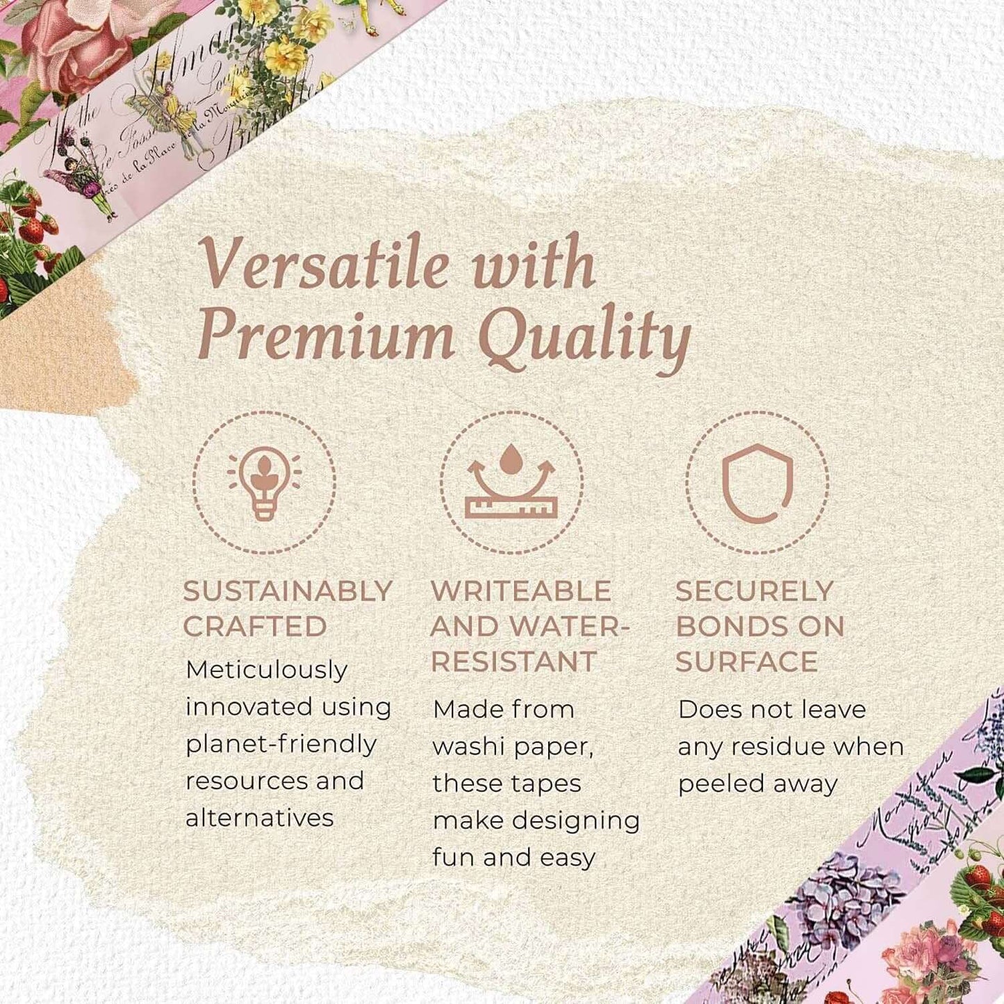 Vintage Fairy Rose Garden Tea Party washi Sticker Tape. Set of 3 Rolls. for scrapbooks, decoupage, crafts and decorating