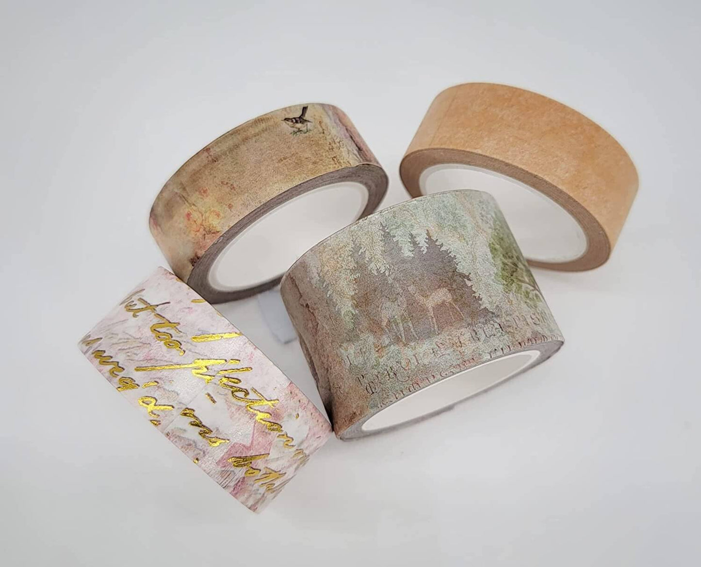 Enchanted Scandanavian Forest washi Tape Set of 4 Rolls for Vintage scrapbooks, Crafts, decoupage and decorating