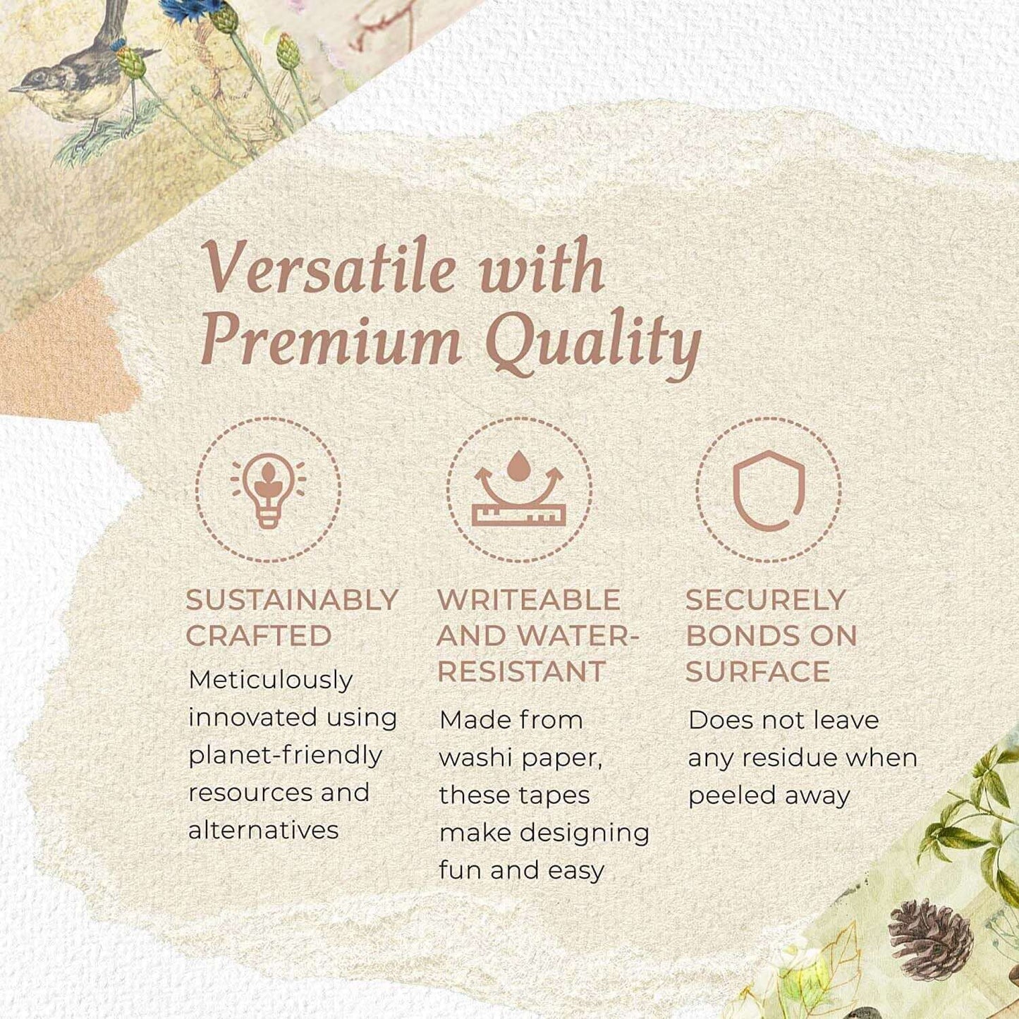 Enchanted Scandanavian Forest washi Tape Set of 4 Rolls for Vintage scrapbooks, Crafts, decoupage and decorating