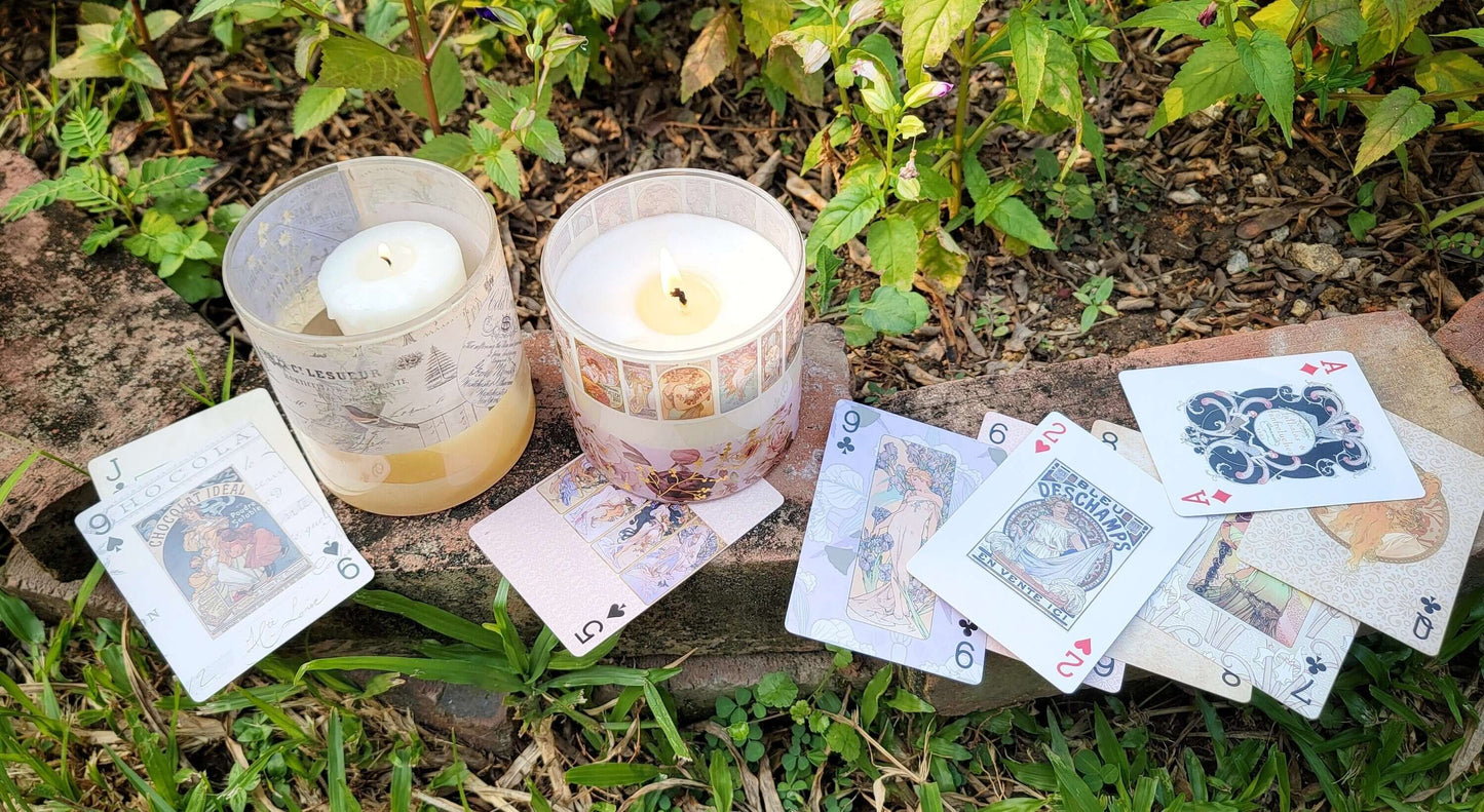 Art Nouveau Vintage Artiste Alphonse Mucha 54 Cartes à Jouer Différentes et Ensemble de Bandes Washi pour Poker, Jeux, Cadeaux et Décorations de Fête