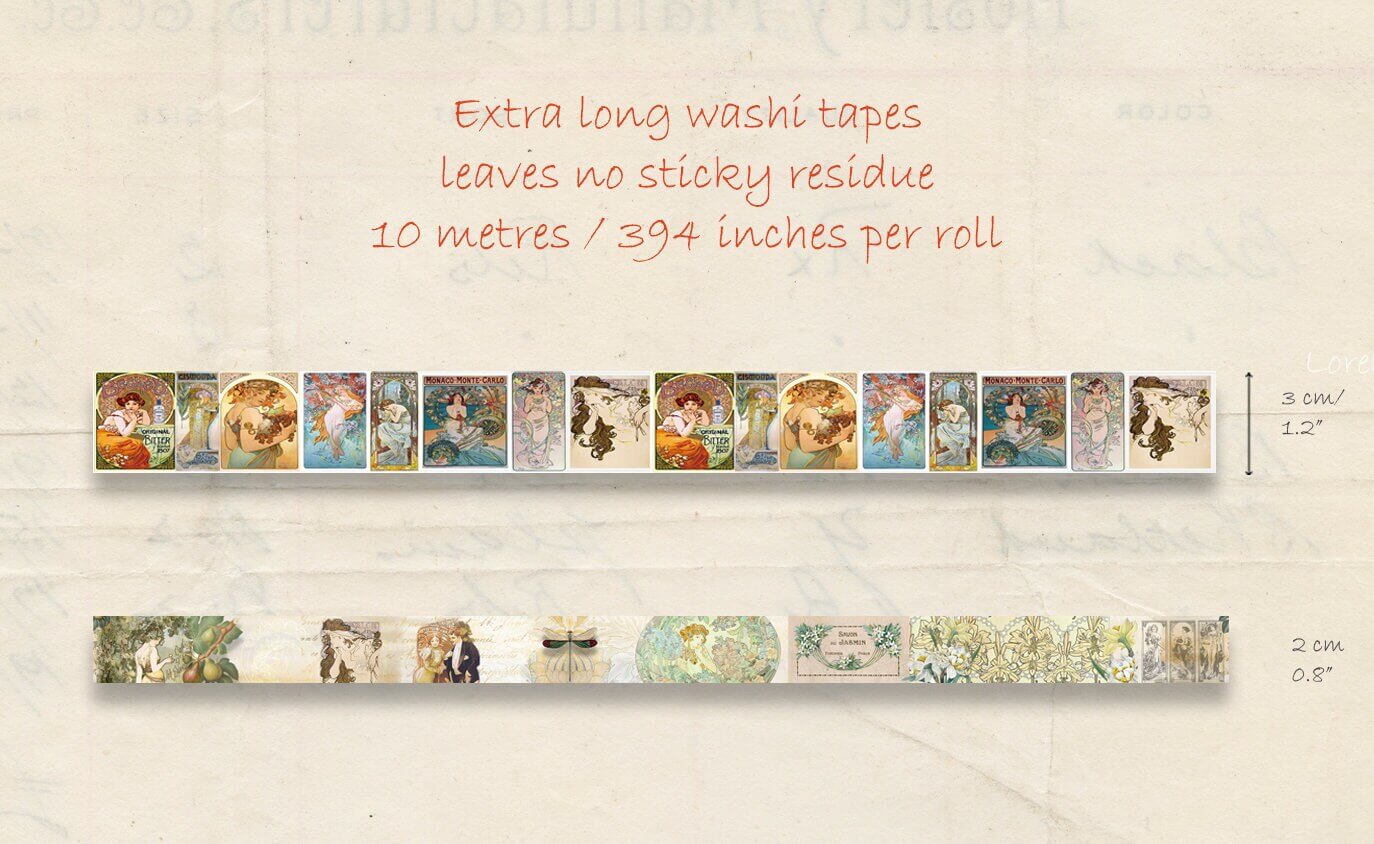 Art Nouveau Vintage Artiste Alphonse Mucha 54 Cartes à Jouer Différentes et Ensemble de Bandes Washi pour Poker, Jeux, Cadeaux et Décorations de Fête
