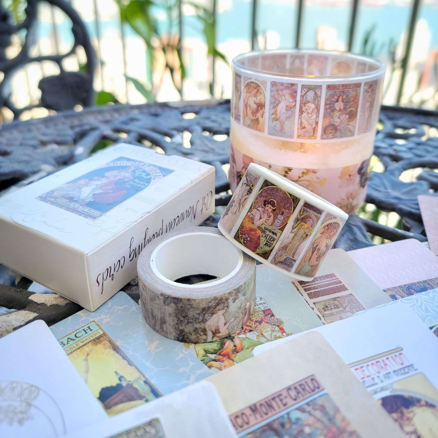 Art Nouveau Vintage Artiste Alphonse Mucha 54 Cartes à Jouer Différentes et Ensemble de Bandes Washi pour Poker, Jeux, Cadeaux et Décorations de Fête