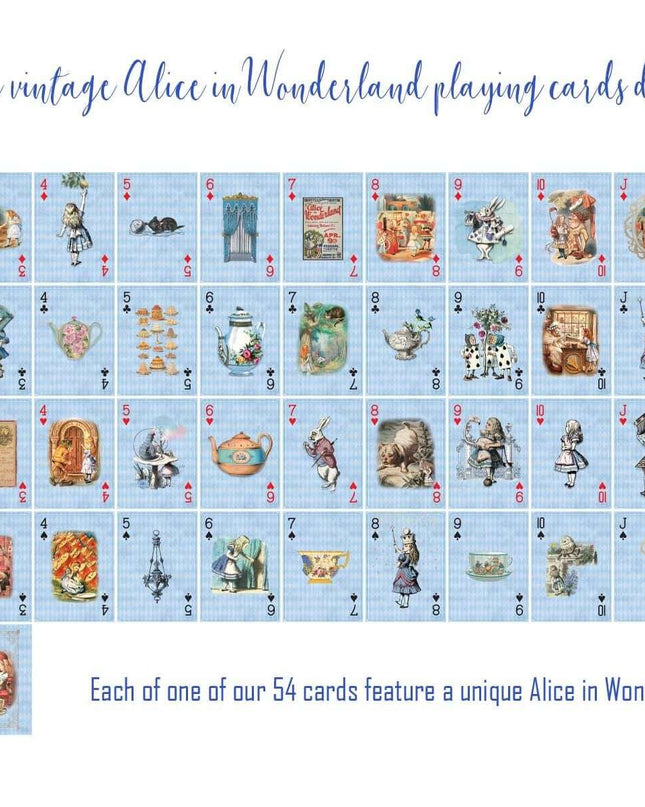 Blue Alice in Wonderland Playing Cards Deck with washi Tapes Set. for Party Decorations, Games, DIY, Crafts and Props