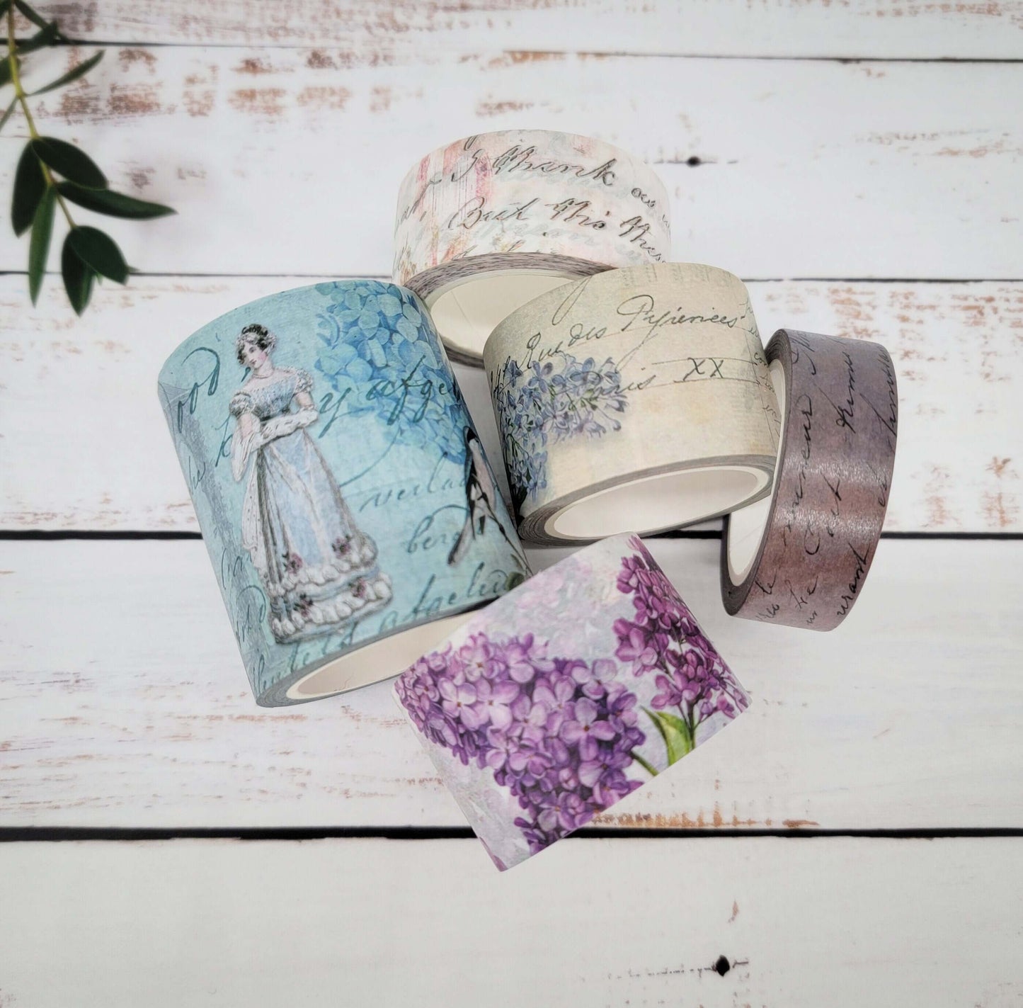 Ensemble de bandes washi et de papiers de scrapbooking sur le thème vintage Jane Austen Regency. Les rubans extra longs ne laissent aucun résidu collant. Journalisation Cottagecore