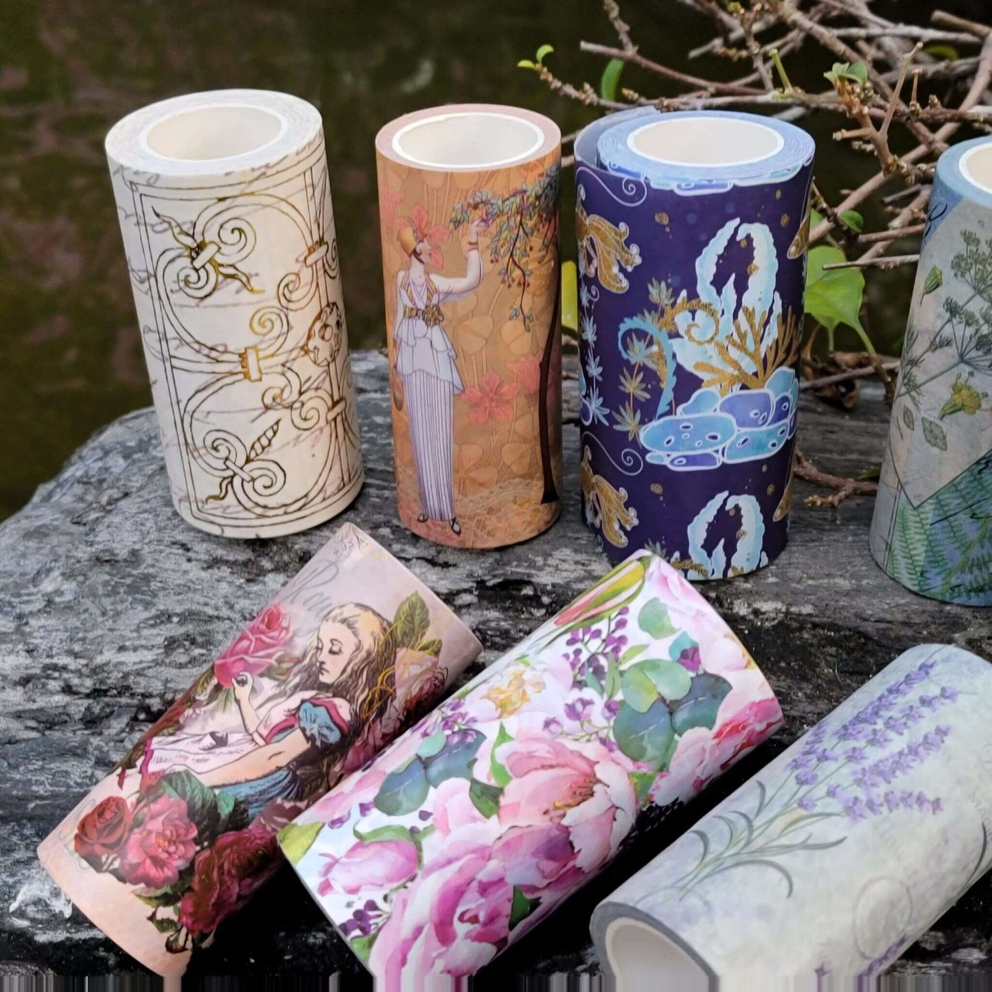 Vintage Roses Print Extra Wide Washi Tape for scrapbooks DIY Decorating, Gift Wrapping and Temporary Wallpaper Borders