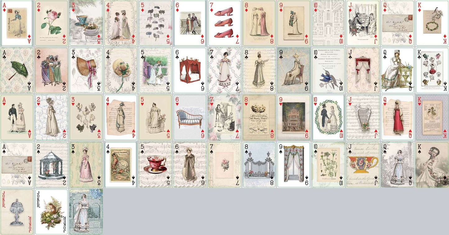 Jane Austen Regency Garden tea party washi tapes, playing cards deck and scrapbook papers set for cottage core journals, decorating, crafts