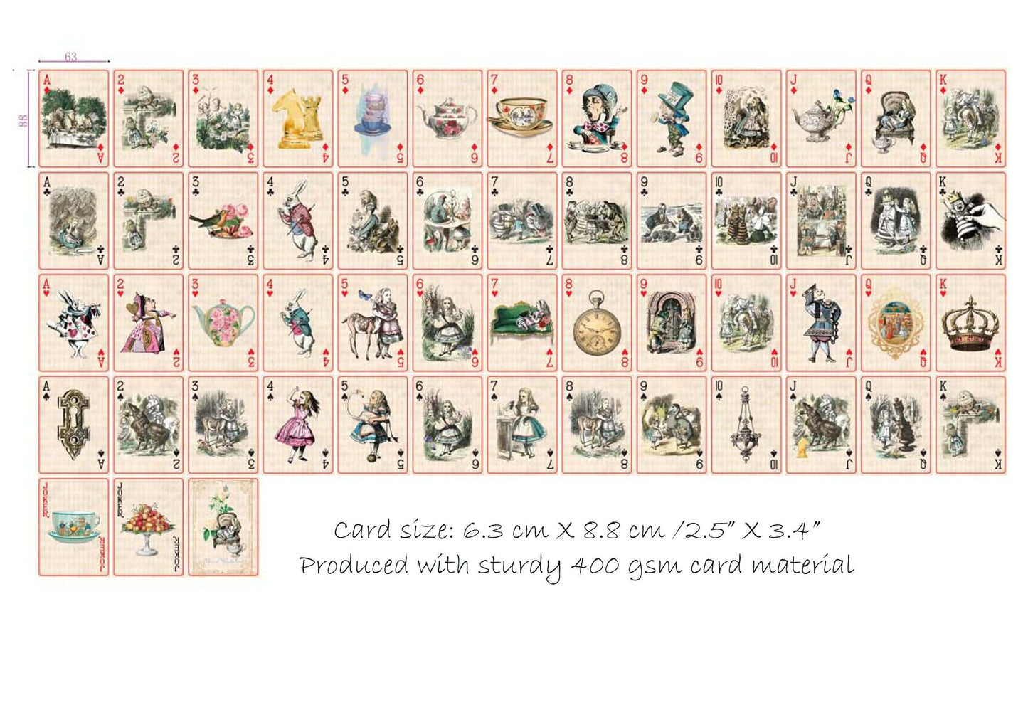 Alice in Wonderland Vintage Playing Cards Deck for Tea Party Games, Decorations and Crafts