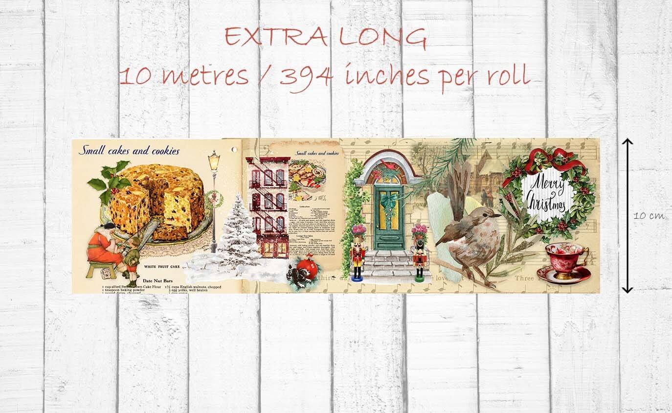 thème de cuisson de Noël vintage Extra Wide (10 cm / 4 pouces) washi tape pour scrapbooking, décoration murale, journaux, artisanat et découpage